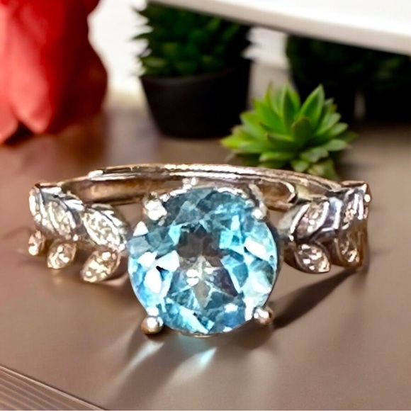 Handmade Jewelry - Natural Swiss Blue Topaz S925 Ring Sterling Silver 2.16 Ct